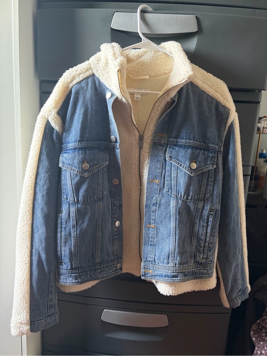 And Now This Jackets & Blazers - Sherpa-Lined Denim Jacket - Blue and Cream